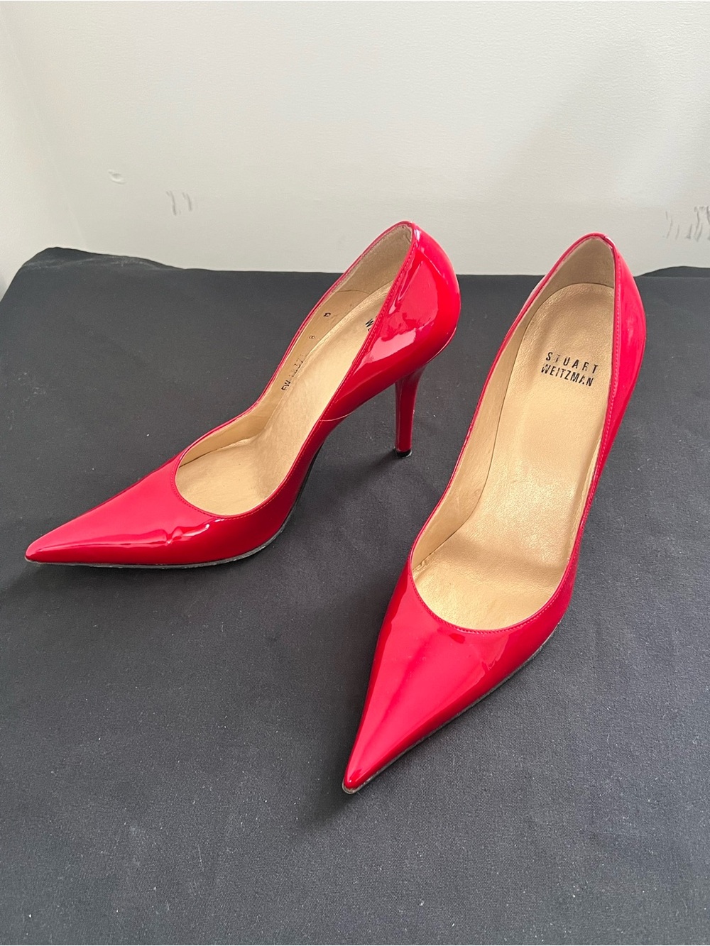 Stuart Weitzman Red Patent Pointed-Toe Pumps